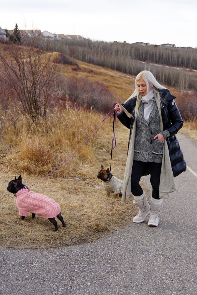 SPERRY Women's Powder Arctic Grip Winter Boots on Katrina Olson walking frenchie dogs