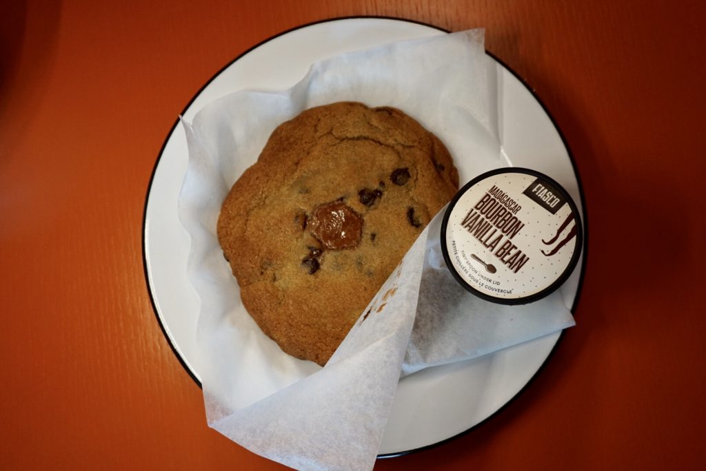 Half pound chocolate chip cookie with Fiasco Gelato at Chix Eggshop